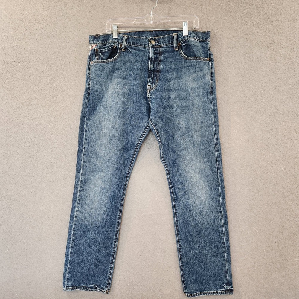 Denim & Supply Ralph Lauren Mens Slim Fit Distressed Blue Jeans Button Fly 36x29